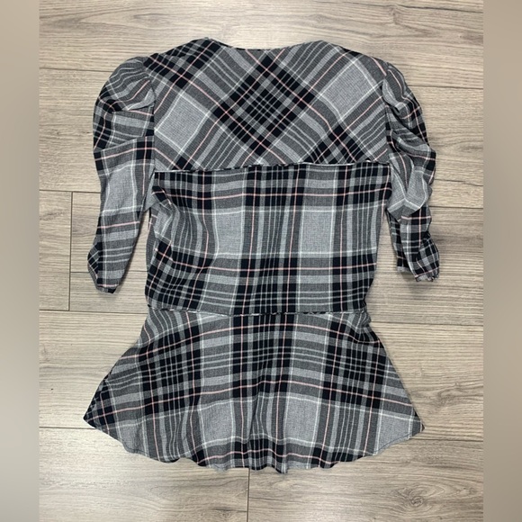 VERONICA BEARD Plaid Peplum Button Bodice Blouse Sz 6 - Picture 6 of 7